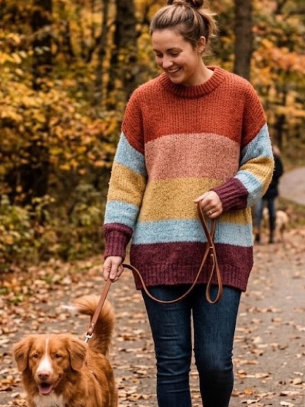 JODIFL Oversized Colorblock Chunky Knit Sweater Medium Cozy Boho